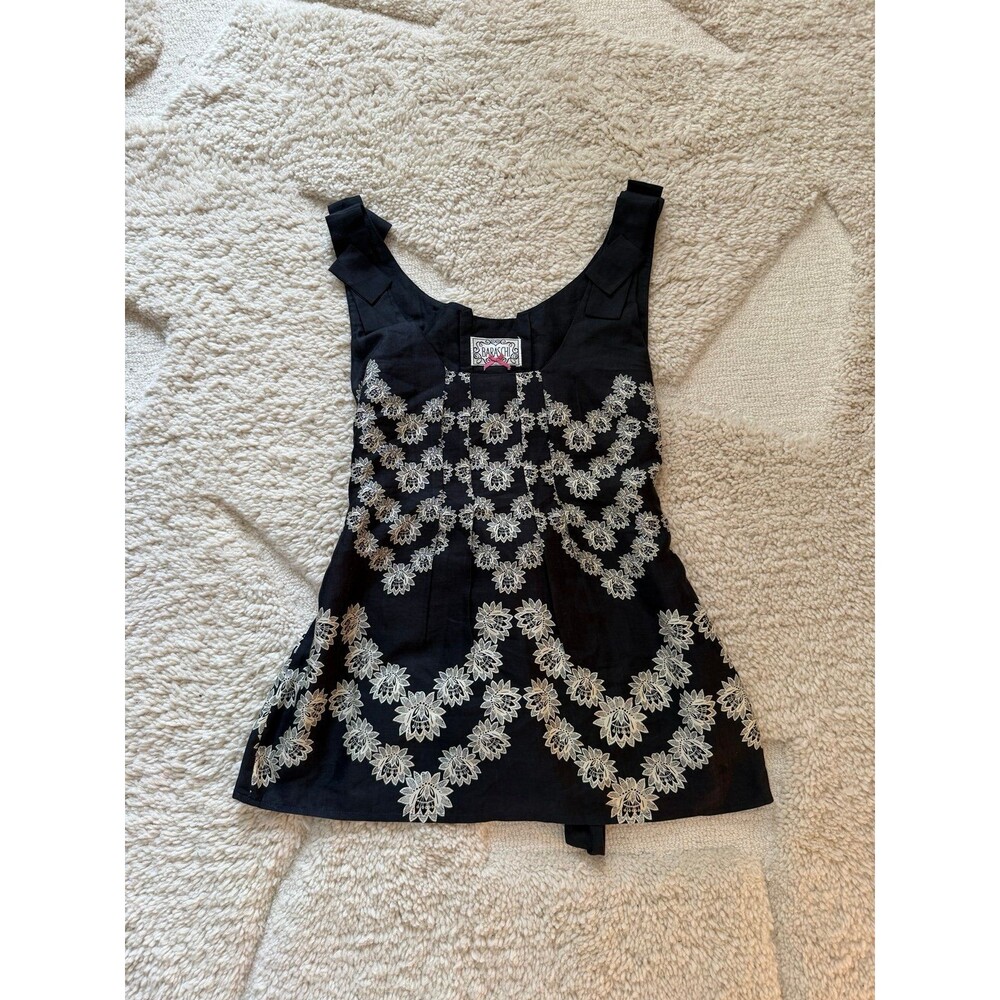 Y2K Yoana Baraschi Anthropologie Embroidered Silk Babydoll Tank Top XS
